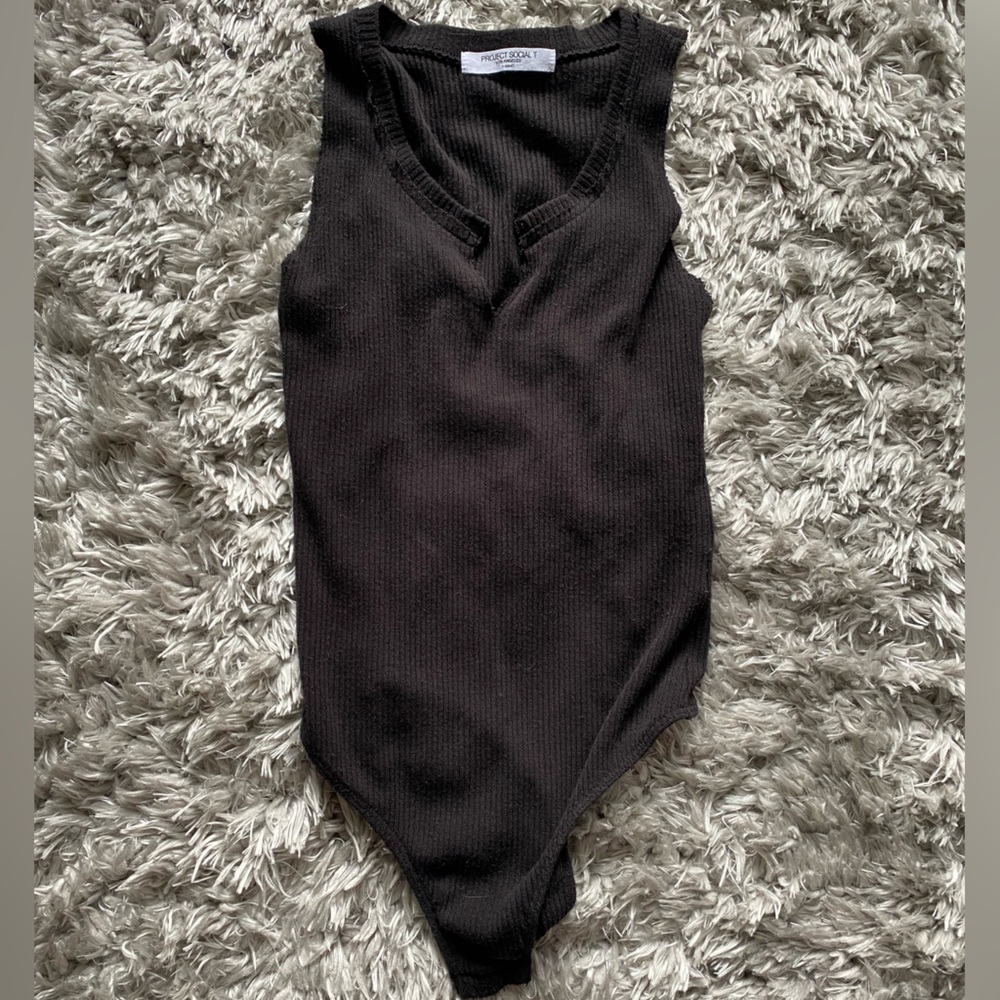 Black V Neck Project Social T Bodysuit (X-Small)